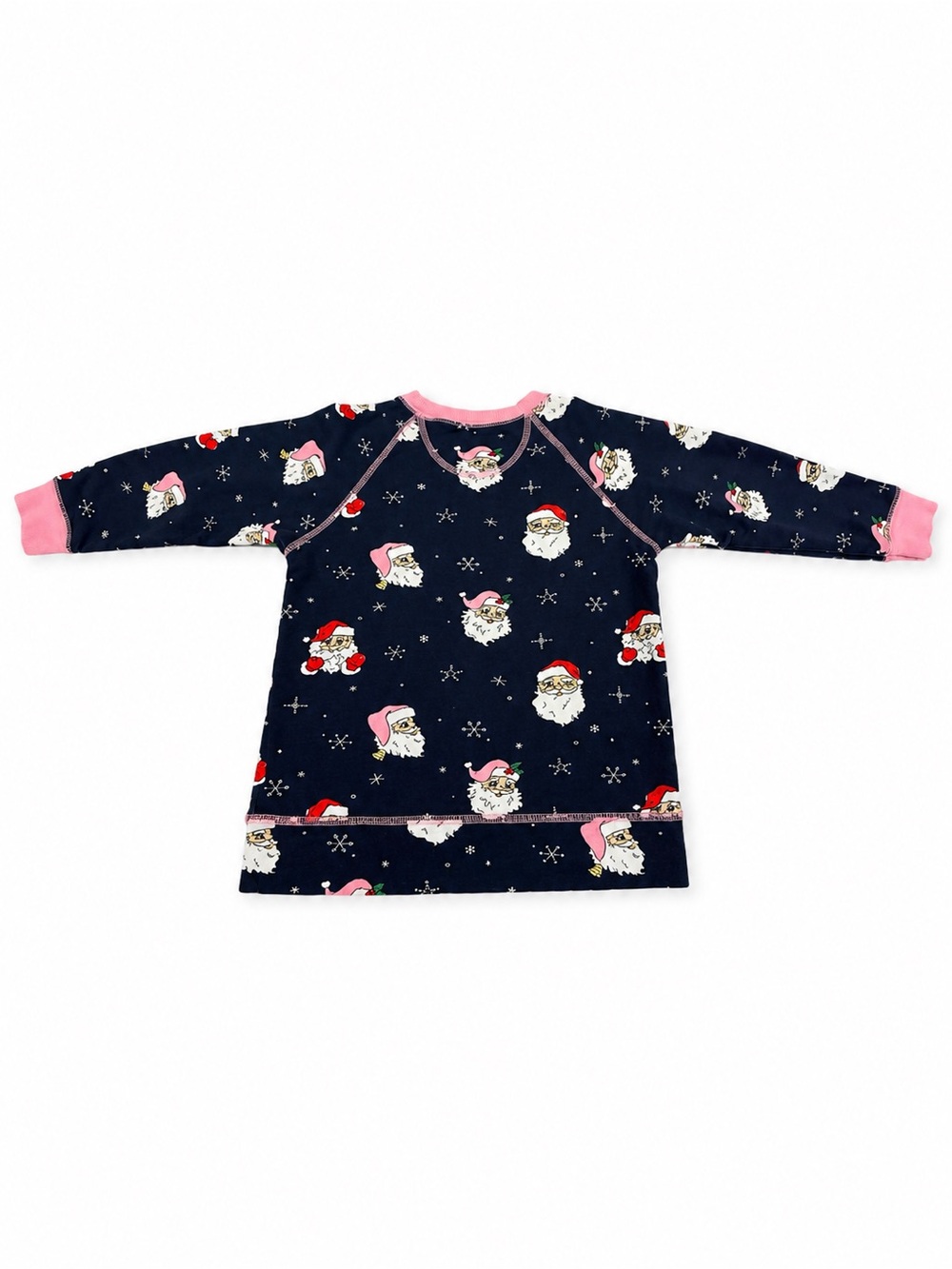Hanna Andersson Navy Santa Faces Pajama Top with Pink Trim - Picture 2 of 3